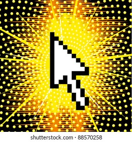 vector illustration of the arrow cursor with yellow shine background