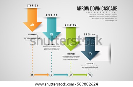 Vector illustration of arrow down cascade infographic design element.