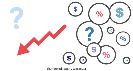 vector illustration of arrow down and money symbols and question mark