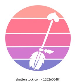 Vector Illustration of Arrow with Feathers with Circle Sunset of Red, Pink, and Violet Color. Graphic Design for Background, T-shirt, Template, and More