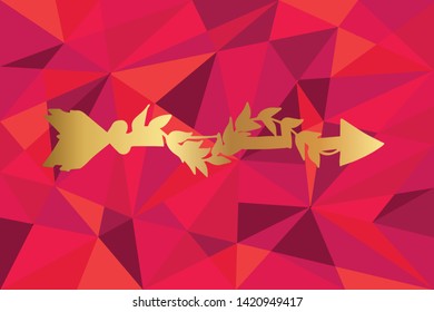 Vector Illustration of Arrow with Feathers Icon with Red Polygon and Geometric. Graphic Design for Template, Layout, Background, Poster and More. 