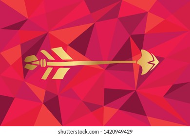 Vector Illustration of Arrow with Feathers Icon with Red Polygon and Geometric. Graphic Design for Template, Layout, Background, Poster and More. 