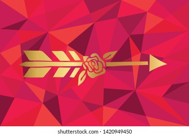 Vector Illustration of Arrow with Feathers Icon with Red Polygon and Geometric. Graphic Design for Template, Layout, Background, Poster and More. 