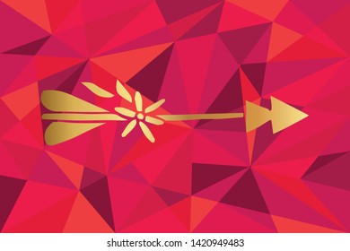 Vector Illustration of Arrow with Feathers Icon with Red Polygon and Geometric. Graphic Design for Template, Layout, Background, Poster and More. 