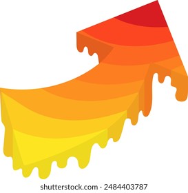 Ilustración vectorial de una flecha que va de amarillo a rojo que representa algo que se derrite en el calor