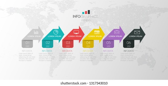vector illustration arrow Infographic design template with icons and 6 options or steps. Can be used for process, presentations, layout, banner,info graph. 