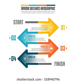 Vector illustration of arrow outlines infographic design element.