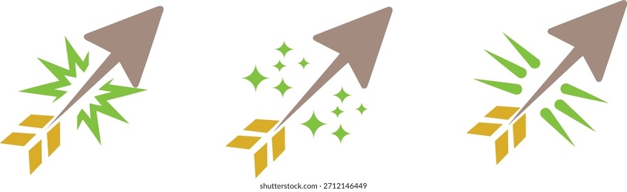 Ilustración vectorial de una flecha apuntando hacia arriba, que simboliza el crecimiento, el progreso y el éxito, con Elementos de chispas, ráfagas o rayos de luz, ideal para imágenes de negocios y finanzas.