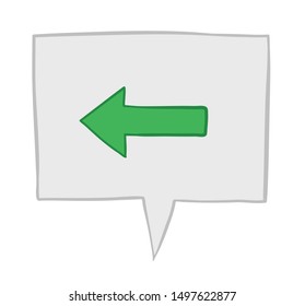 Vector illustration arrow showing left in speech bubble. Hand drawn. Colored outlines.
