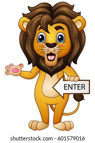 Vector illustration of The arrow sign with a lion gesturing