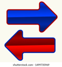 Vector illustration. Arrow sign in red and blue with lights and shadows.