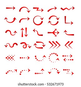 Vector illustration arrow sign. Red arrows symbol set. Cursor vector design. Up, down, left and right elements.