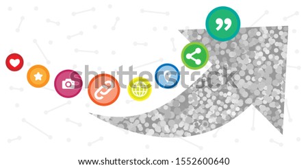vector illustration of arrow and social media icons for networking activities and follower growth 
