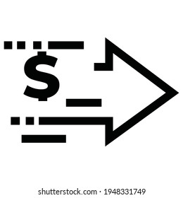 Vector illustration of arrow symbol icon pointing right along with dollar value at high speed. black and white color, line drawing style. color can be edited. 2500 x 2500 pixel perfect.