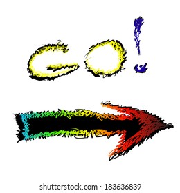 vector illustration of arrow and text "go"