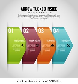Vector illustration of arrow tucked inside infographic design element.