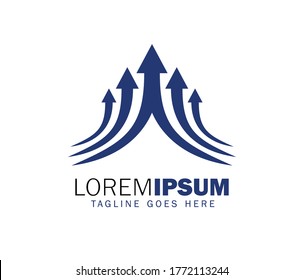 Ilustración vectorial de un signo de logotipo ascendente de flecha en color azul