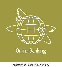 Vector illustration with arrows around planet earth with location. Electronic payment, internet finance. Financial services.  banking technology. Design for apps, websites, print, banner, presentation