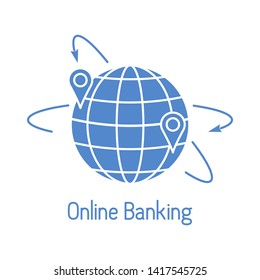 Vector illustration with arrows around planet earth with location. Electronic payment, internet finance. Financial services. banking technology. Design for apps, websites, print, banner, presentation
