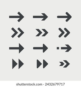 Ilustración vectorial flechas negro conjunto de iconos, vector flecha. Colección de iconos de flechas diferentes. Icono de flecha. Cursor, puntero para diseño web, interfaz. Concepto de elementos gráficos digitales.