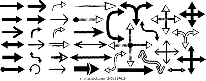 Vector illustration, vector arrows collection, black set, 10EPS, ink style, set