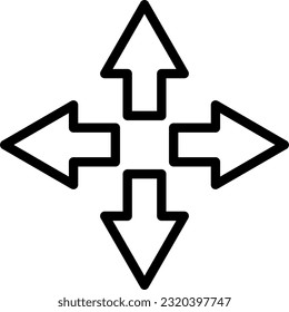 Vector illustration of arrows for directions, down, up, left and right. Point to all four directions. Movement cursors.