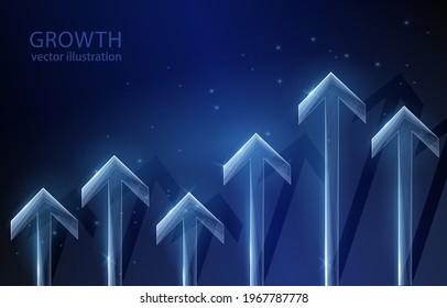 
Vector Illustration, Arrows In The Form Of A Graph Showing Variable Growth On A Dark Blue Background, A Symbol Of Growth, Progress, Achieving A Goal, In Business, Career Or Sports.