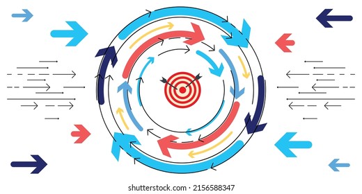 vector illustration of arrows and goals symbols for structuring proceeding tasks and planning