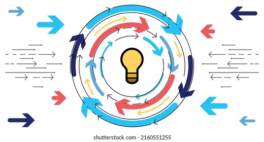 vector illustration of arrows and lightbulb symbols for creative proceeding tasks and planning