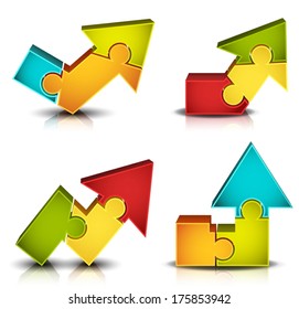 Vector illustration of arrows made of puzzle. 