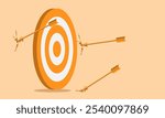 vector illustration arrows miss the target board, concept of lost in focus, failure, fail, mistake