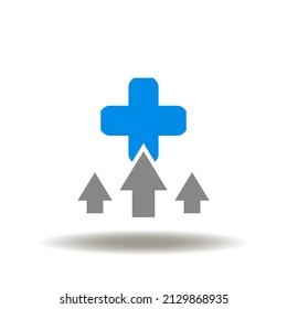 Ilustración vectorial de flechas hacia arriba con signo más. Icono de ventaja. Símbolo de mejora de beneficios.