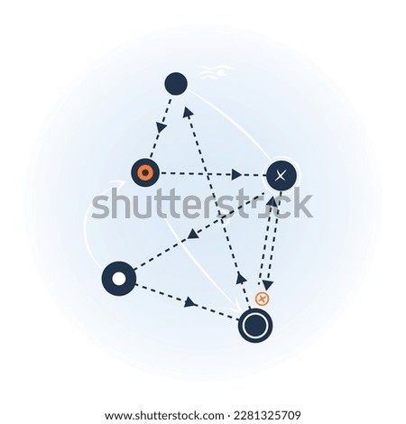 Vector illustration of arrows pointing in different directions. The illustration conveys a sense of confusion or ambiguity. A confusing set of instructions, a complicated decision-making process. 