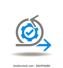 Vector illustration of arrows round cycle process with gear and check mark. Symbol of agile development methodology. Icon of scrum cycle developing.