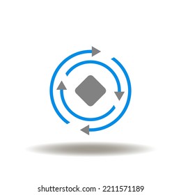 Vector illustration of arrows round cycling with rhombus. Icon of process. Symbol of syncing. Sign of recycle, modernization.