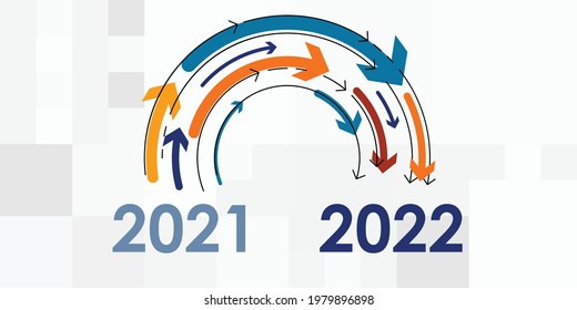 vector illustration of arrows showing shift from 2021 to 2022 year 