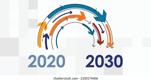 Vector Illustration Of Arrows Showing Shift From 2020 To 2030 Decade Future Concept