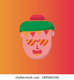 ilustración vectorial del arte, hombre de playa con gafas y sombrero con corbatas