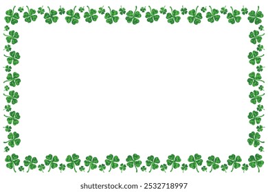 Arte de la Ilustración vectorial de una hermosa postal o tarjeta de deseos del día de San Patricio con trébol o marco de trébol de 4 hojas, aislado sobre fondo blanco.