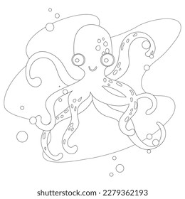 Vector illustration art coloring octopus, beautiful ornamental, plastic, for creativity, for coloring children and adults. Isolated on a white background.