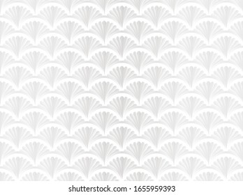 Ilustración vectorial en estilo art deco Patrón monocromo sin fisuras con conchas en fondo blanco
