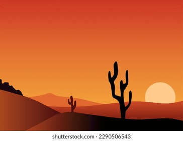 vector illustration art of desert at sunset suitable for background or print