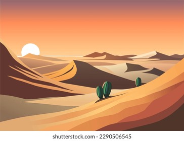 vector illustration art of desert at sunset suitable for background or print