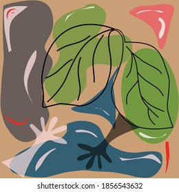vector illustration art design with the concept of nature, green leaves and two pairs of hands grabbing both of them, great for use as a wall decoration to add elegance to the interior of the house