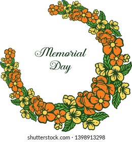 Vector illustration art of frame flower yellow and orange for decor card of memorial day hand drawn