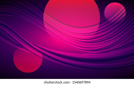 Vector Illustration Art Graphic Design, Red, Violet Colorful Background, 3D Circle Objects and Bright Transparent Flow Wave, Creative Concept Card, Banners, Posters, Cover, Flyer and Templates.