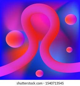 Vector Illustration Art Graphic Design. Abstract Blurred Colorful Background with Blue, Red Fluid Circle Elements and Dynamical Wave. Concept Card, Banner, Poster, Cover, Flyer, Magazine, Template.