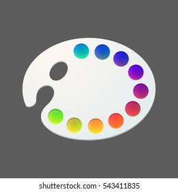 Vector illustration of an art palette with paints  on a grey background.