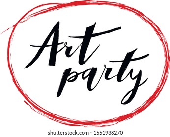 Vector illustration of Art Party text for logotype, t-shirt, banner, magazine, poster, decoration, postcard. Art Party calligraphy background. Art Party lettering. EPS 10.