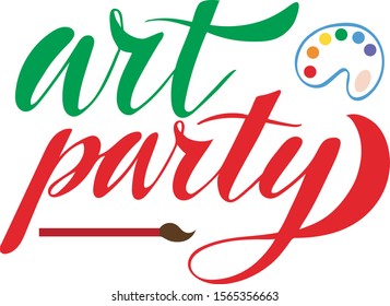 Vector illustration of Art Party text for logotype, t-shirt, banner, magazine, poster, decoration, postcard. Art Party calligraphy background. Art Party lettering. EPS 10.